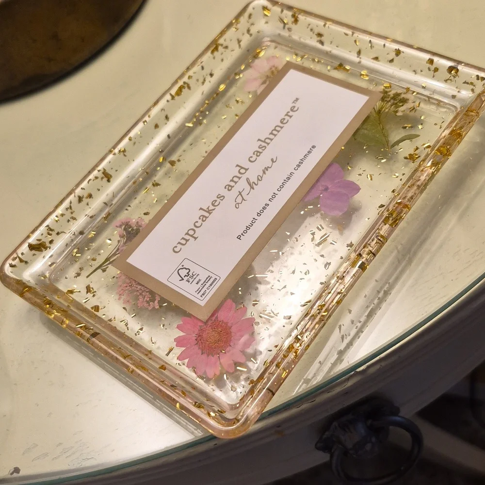 Cupcakes & Cashmere at Home clear dried pressed flowers trinket Tray